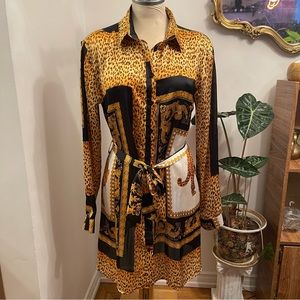 Leopard rococo baroque print wrap scarf long sleeve dress shirt
